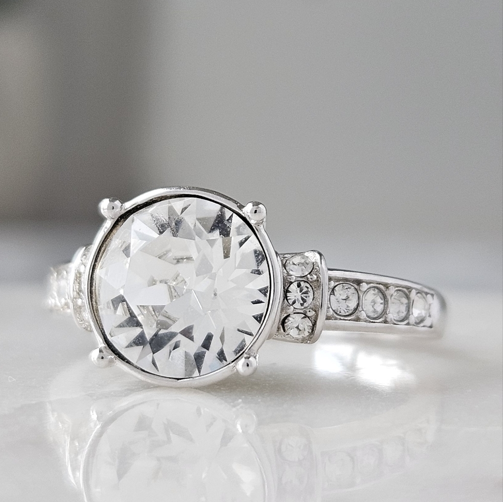 Swarovski Clear Crystal Solitaire Ring in Silver Tone